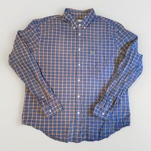 Lacoste Regular Fit Plaid Button Down Shirt Mens XL Blue Orange Long Sleeve